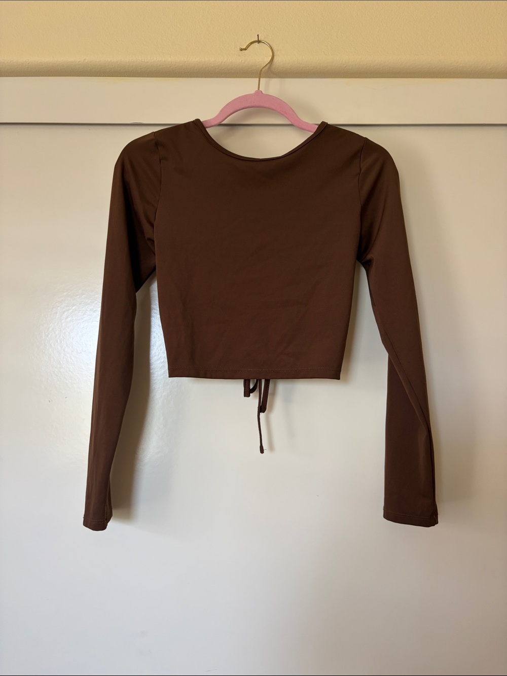 Cotton On Brown Long-Sleeve Cropped Tie-Back Top